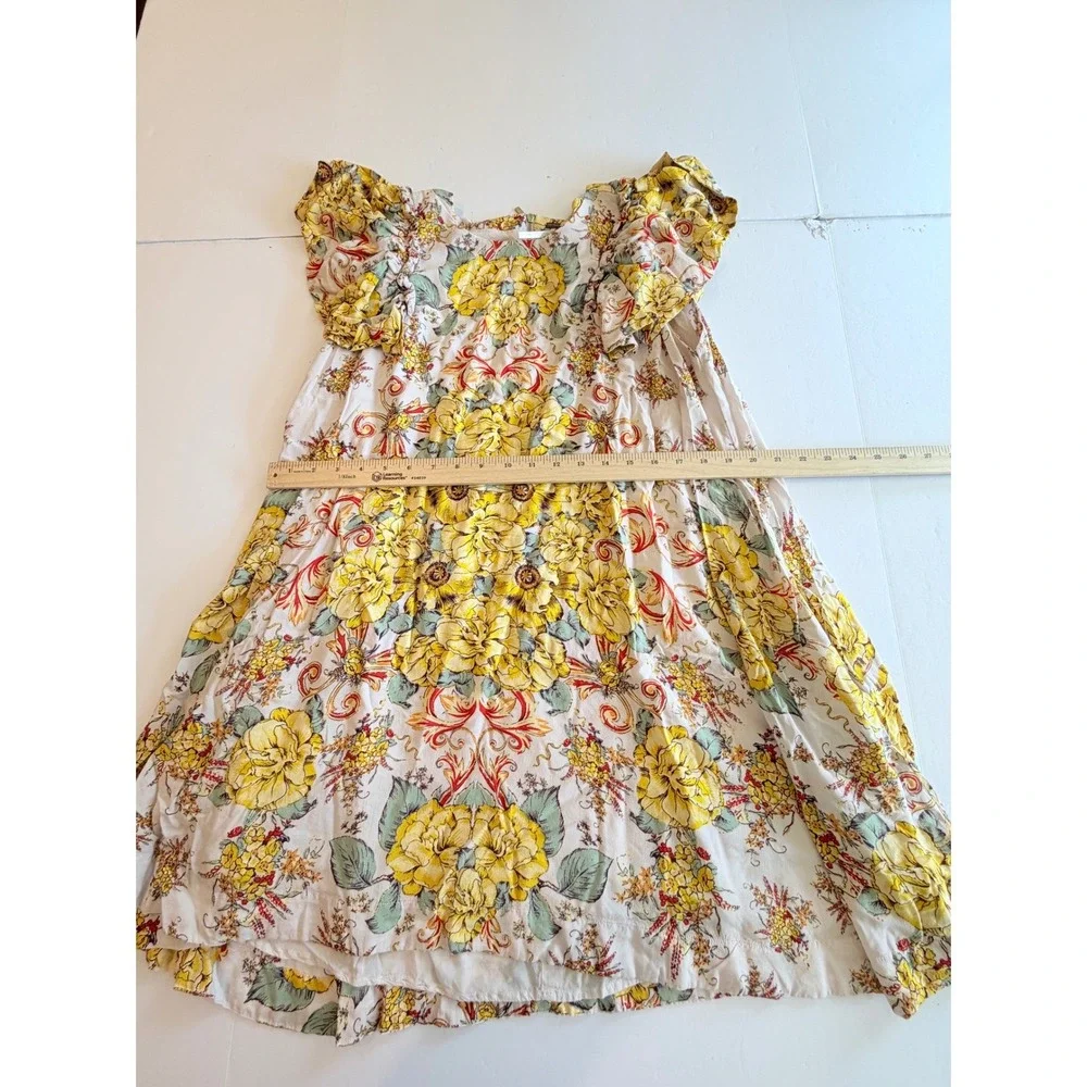 Free People Yellow Floral Ruffle Flutter Sleeve Mini Dress Small